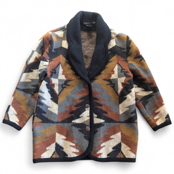 I.B. Diffusion Jackets & Blazers - Vintage 90s Wool Montana Jacket Oversized Chore Coat Women's Sz M Geometric